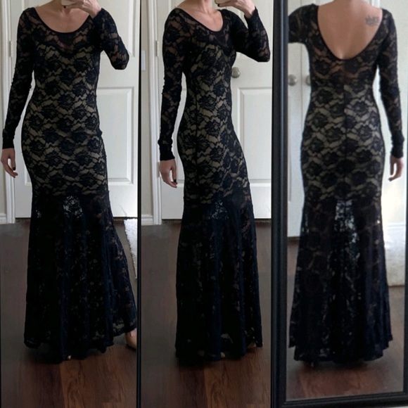 a'gaci Dresses & Skirts - A’gaci black nude lace formal prom mermaid dress